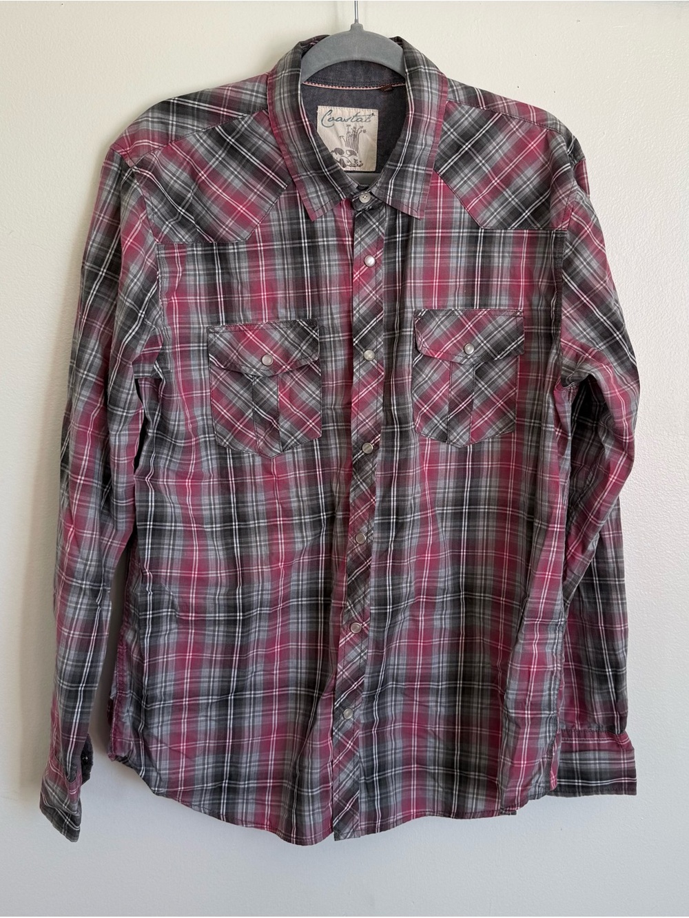 Costal Men's Red & Black Plaid pealed snap Button-Down Shirt